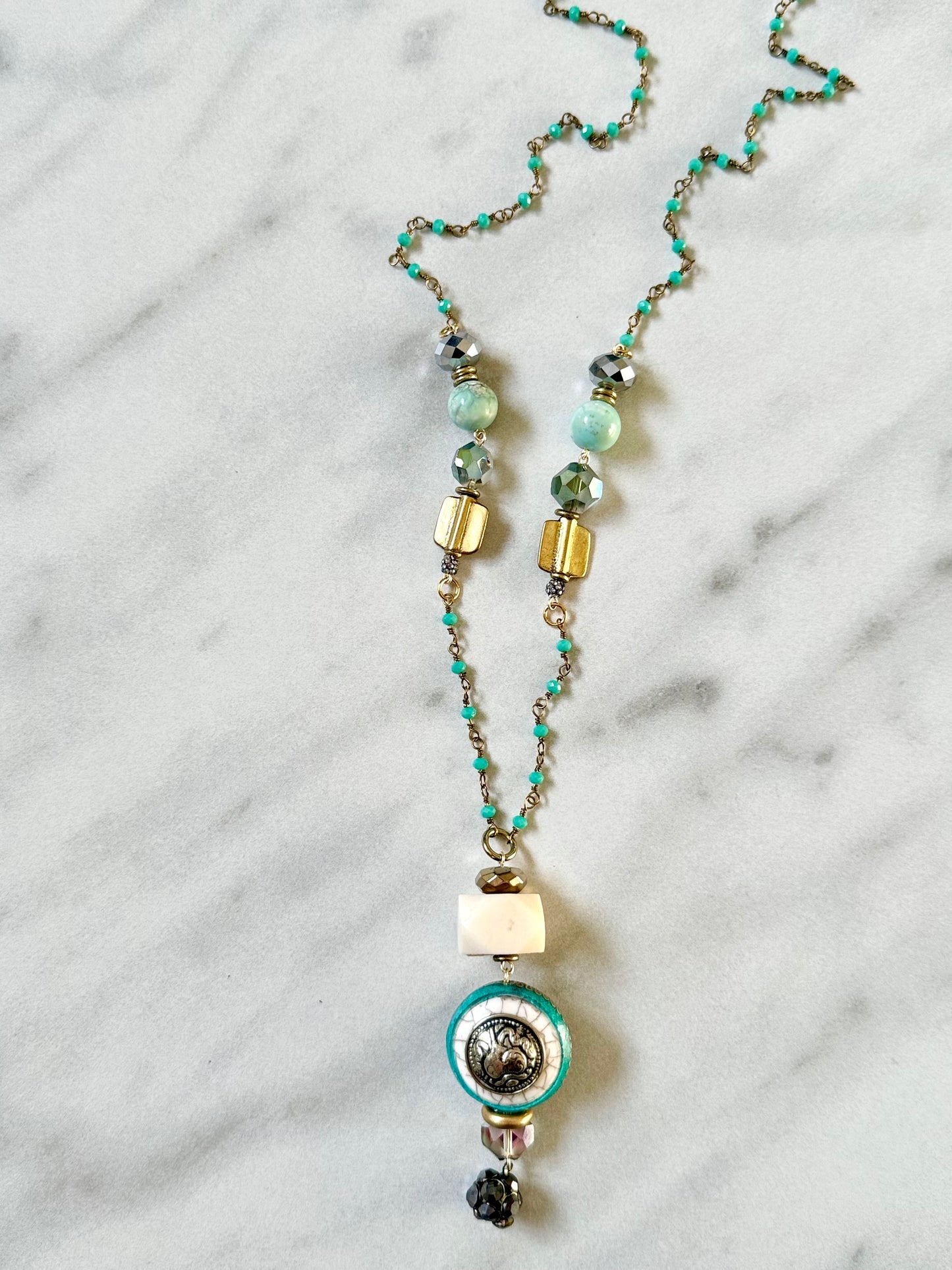 Tibetan Turquoise & Bone Pendant