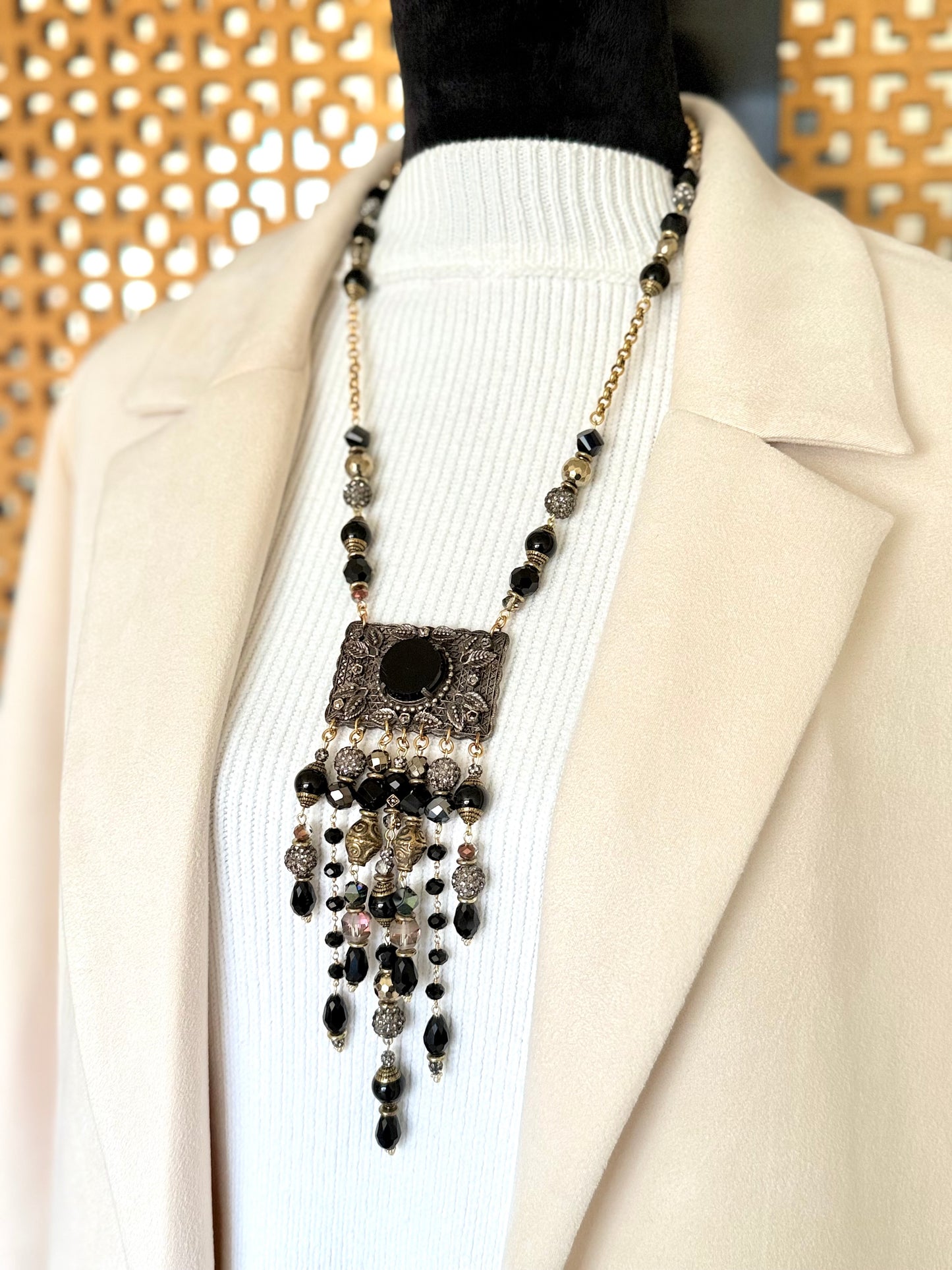 Black Jet Brooch Necklace