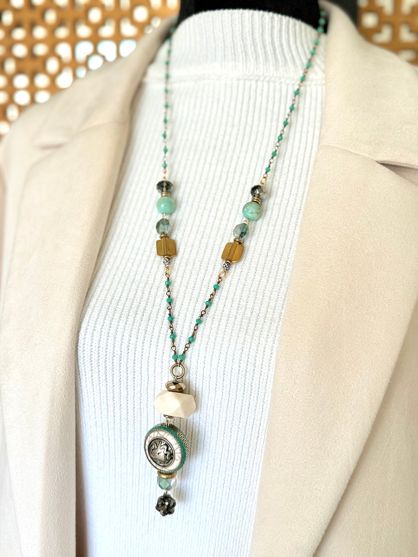 Tibetan Turquoise & Bone Pendant