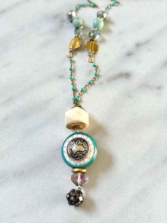 Tibetan Turquoise & Bone Pendant